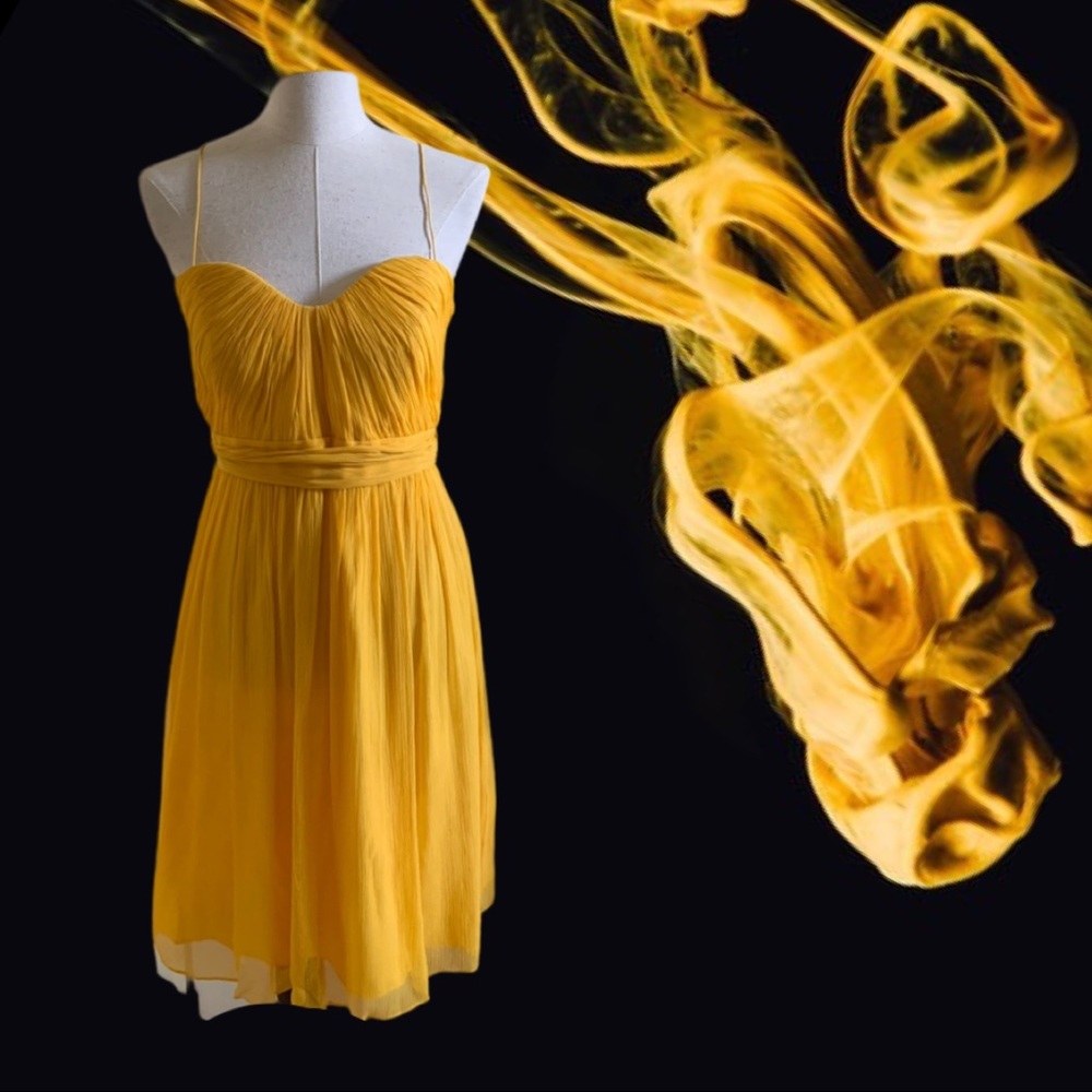 Bright Yellow Pleated Silk Chiffon Grecian Goddess Cocktail Dress Nordstroms